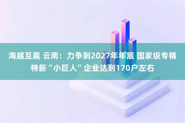 海越互赢 云南：力争到2027年年底 国家级专精特新“小巨人”企业达到170户左右